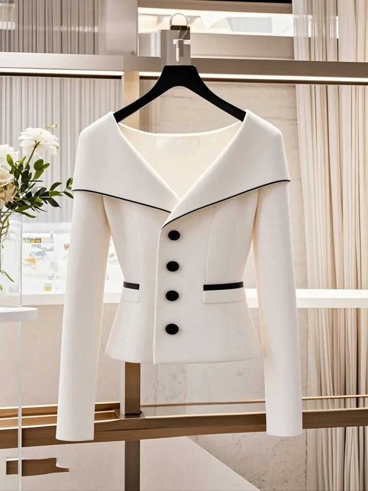 2024 Wiosna Jesień Nowa Szykowna Kurtka Casualowa Damska Odzież wierzchnia Moda Slim Wysokiej klasy Jednorzędowe Kurtki z Długim Rękawem