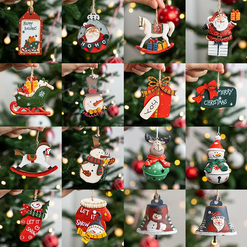 Christmas Wooden Pendants Cute Xmas Tree Hanging Ornaments DIY Resin Crafts for Home Christmas Party New Year Gifts Decorations