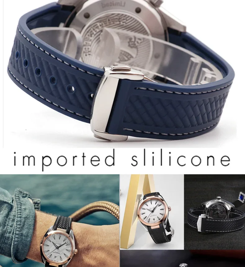 20 mm Gummi-Silikon-Uhrenarmband, passend für Omega Seamaster 300 AT150 Aqua Terra Ultra Light 8900 Stahlschnalle – Detail 6