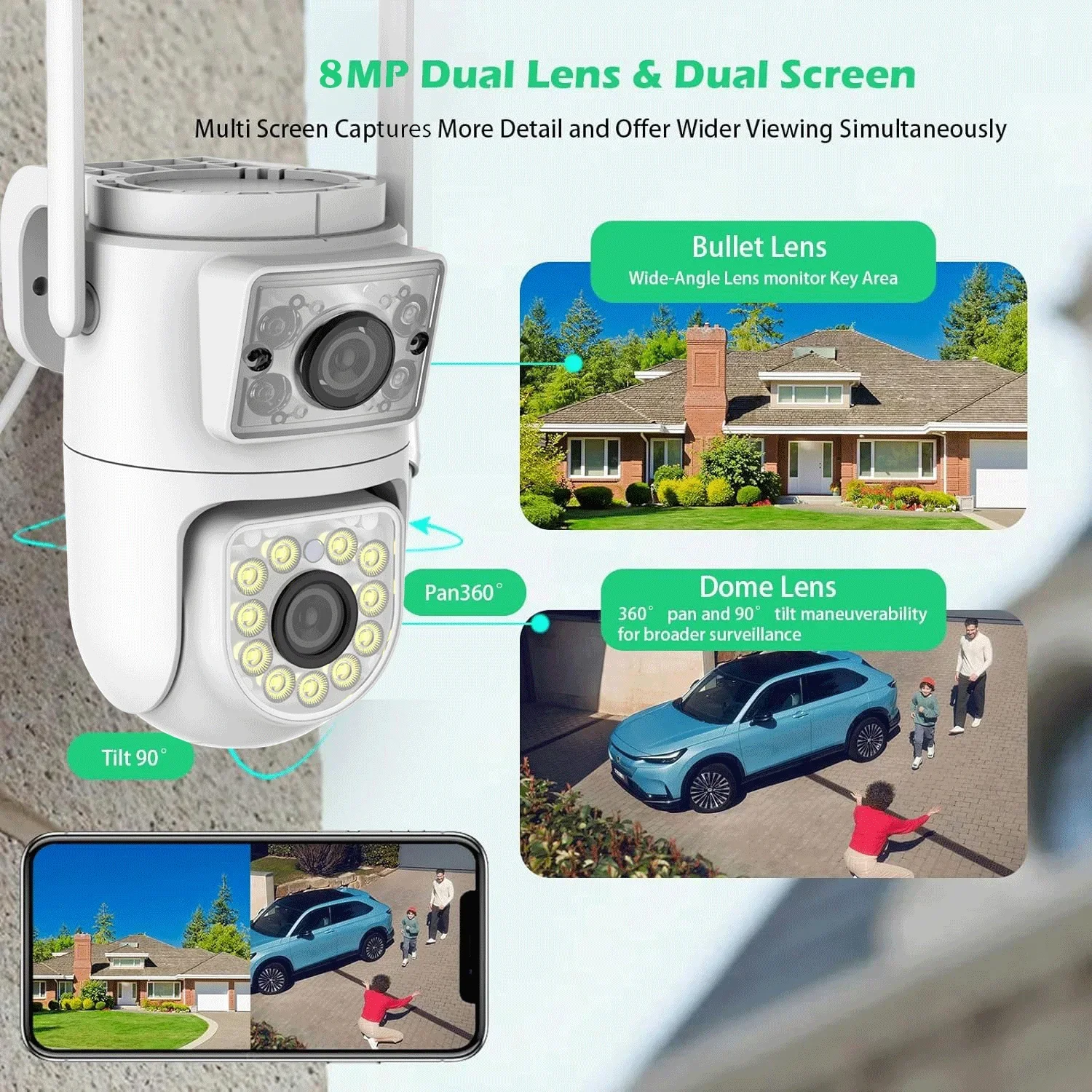 4K 8MP Dual-Lens PTZ WiFi Camera Tuya Smart Outdoor Home Security Dual Screen Camera HD Night Vision CCTV Video Surveillance