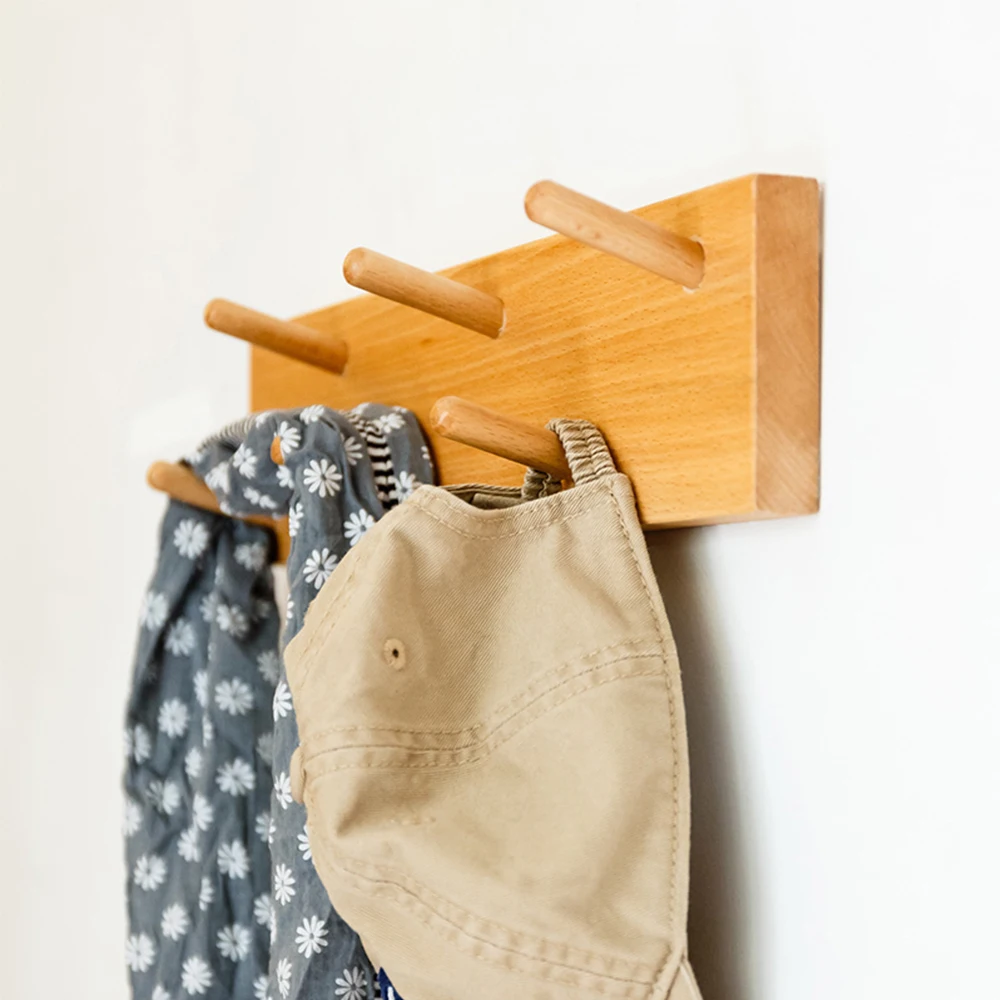 Solid Wood Hangers Door Wall Row Hook Up Hat Clothing Coat Scarf Necklace Key Storage Stand Holder Dressing Hooker Organizer 