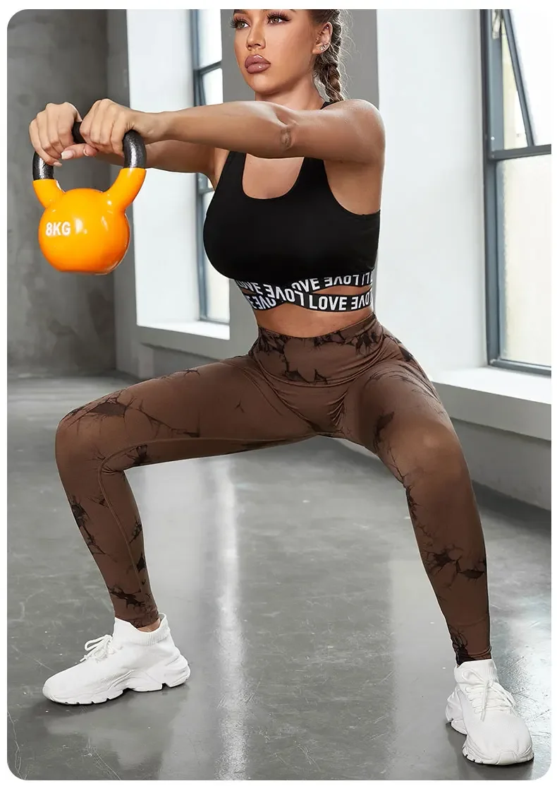 Damen-Leggings mit Batikmuster, neun Zehntel, hohe Taille, Yogahose, weich, dehnbar, Workout-Laufhose, atmungsaktiv, bequem – Detail 10