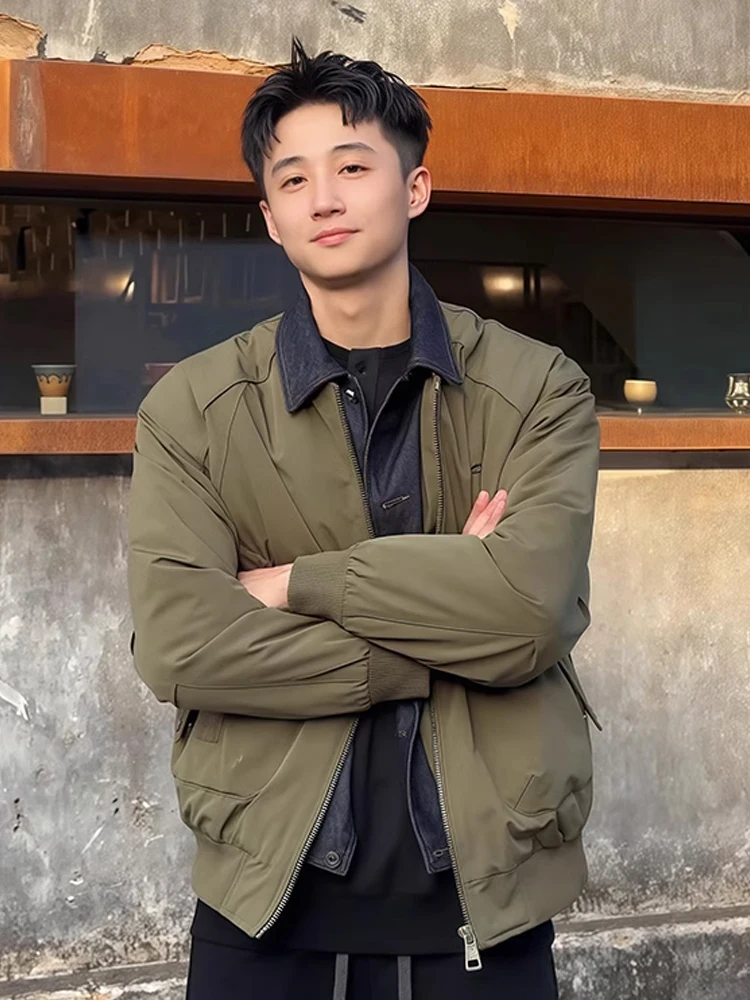 

Spring American Style Short Flight Jacket Men's Cotton Clothing Casual Loose Fit Long Sleeve Zipper Closure Denim Collar Work...