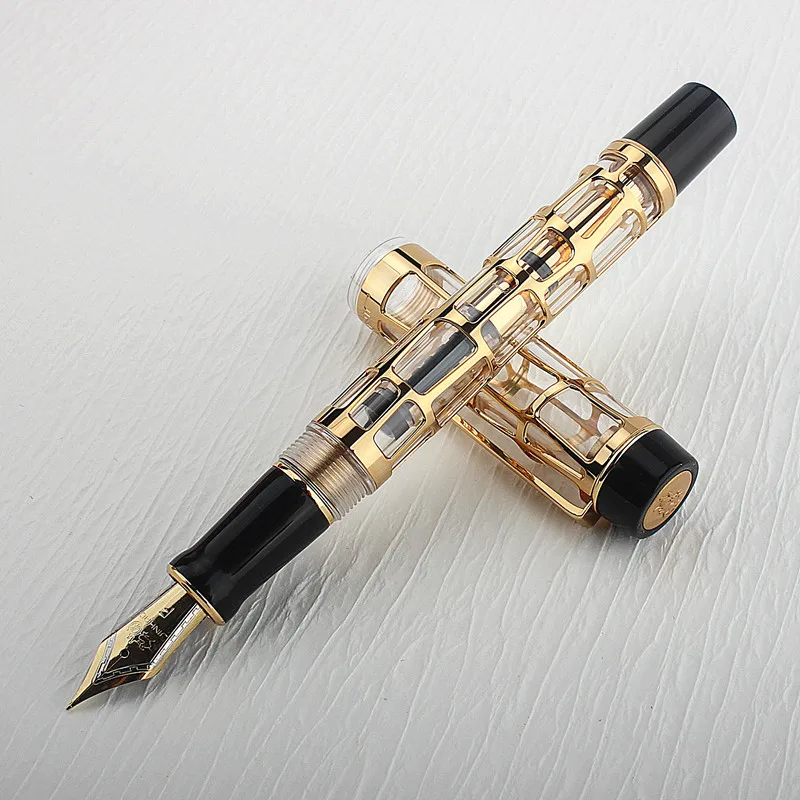 Jinhao Smoothly New Century 100 Real Gold Electroplating Hollow Out Fountain Pens For Writing Stationery Christmas Business Gift