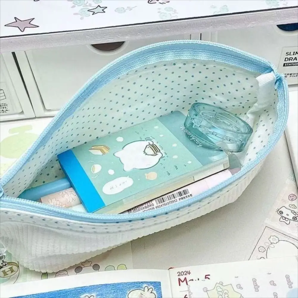 Bolsa de caneta de veludo fofa, forro de ponto ondulado, bolsa de papelaria de desenho animado, presente de grande capacidade, bolsa cosmética, suprimentos para estudantes