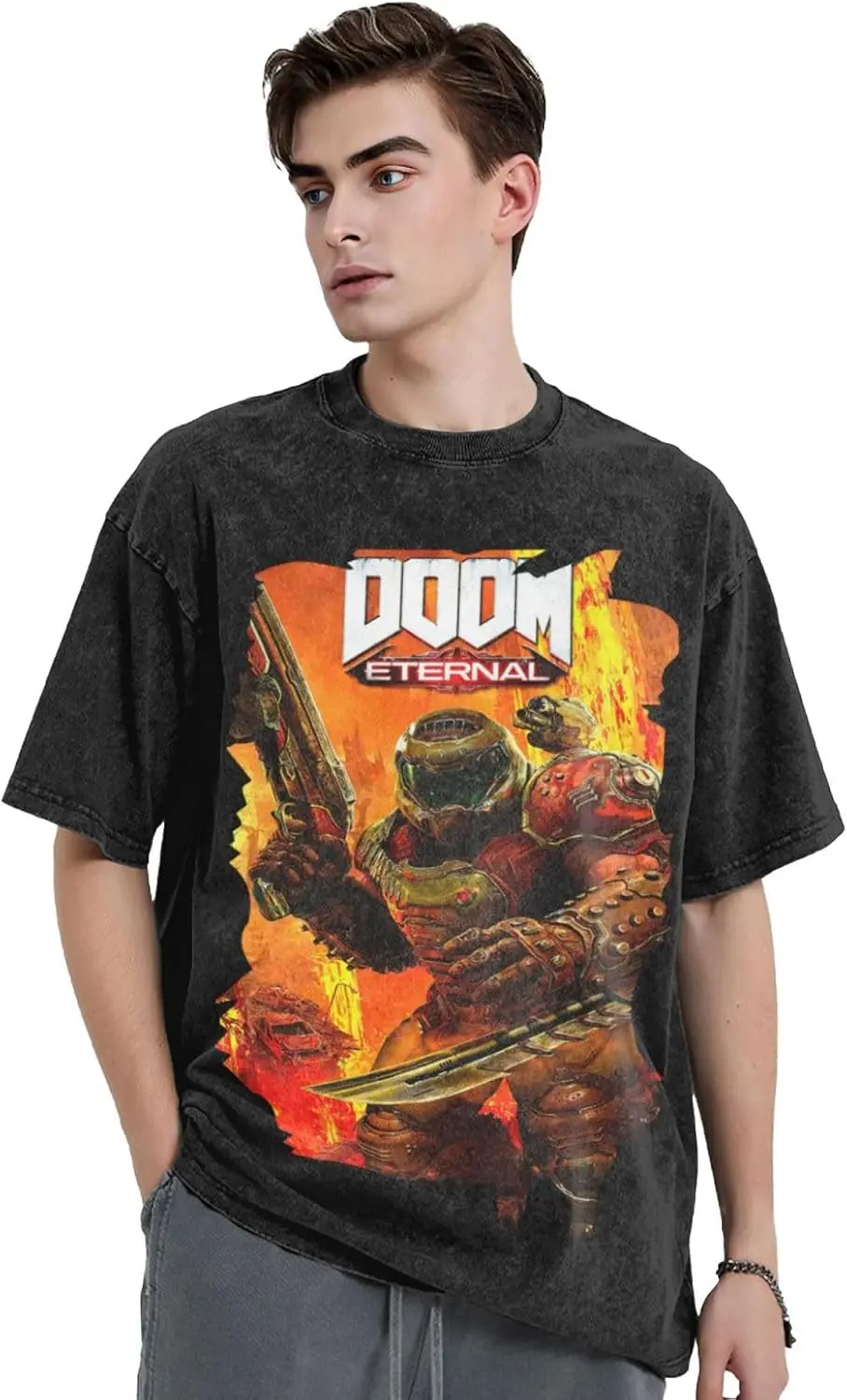 

Men's Vintage Oversized Tee Shirts Graphic Print Crewneck Crop Tops Streetwear Cotton Short Sleeve