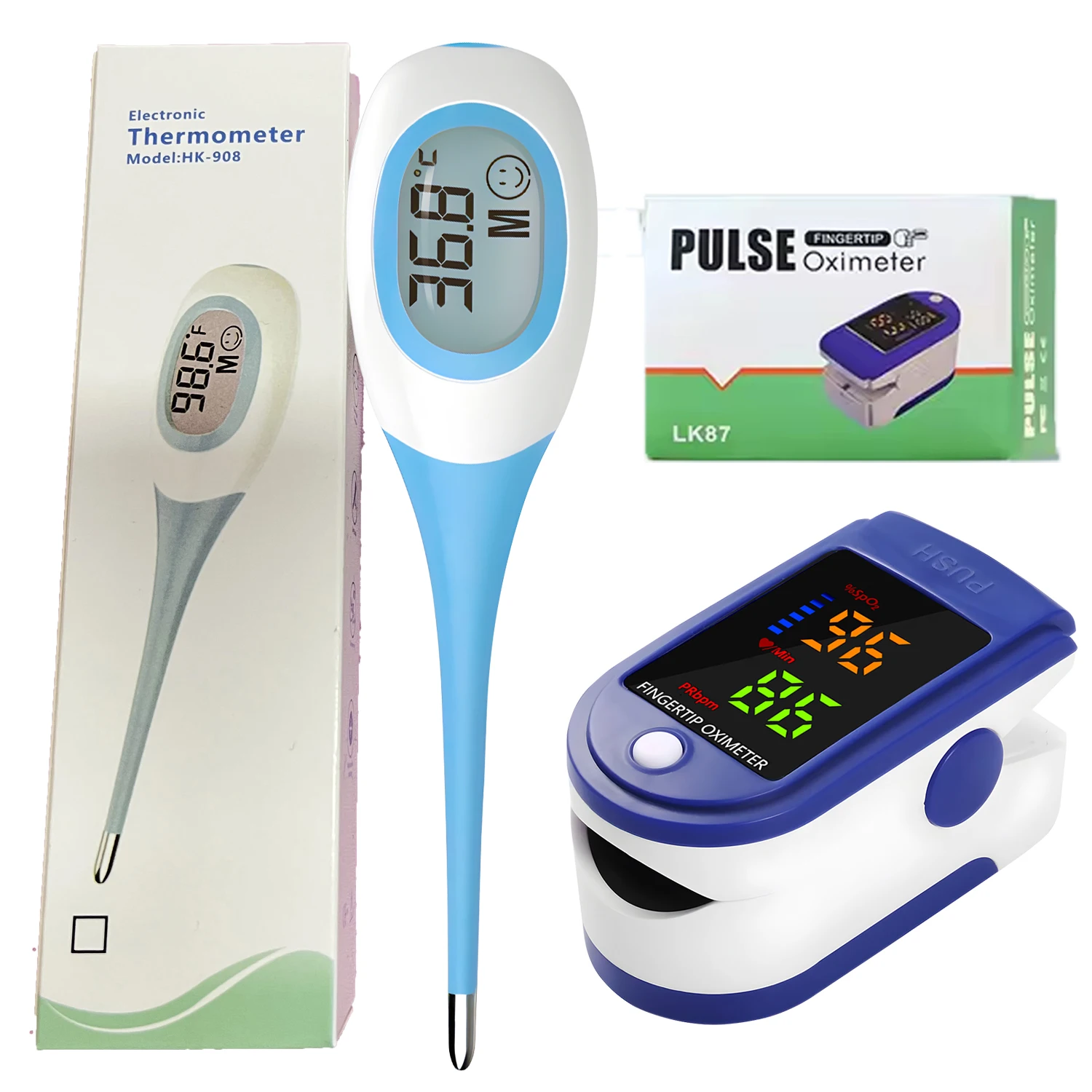 Medical Digital Fever Thermometer (Oral/Armpit/Rectal/Infrared Basal Body) + Finger Pulse Oximeter - Household for Baby & Adult
