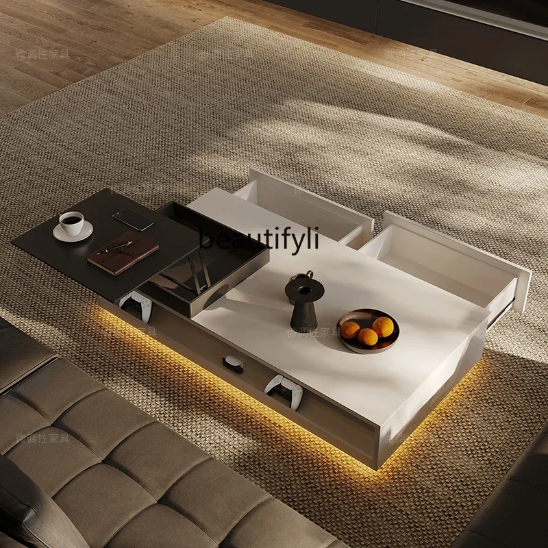 Italian minimalist light luxury new Chinese creative designer custom multi-functional rectangular coffee table