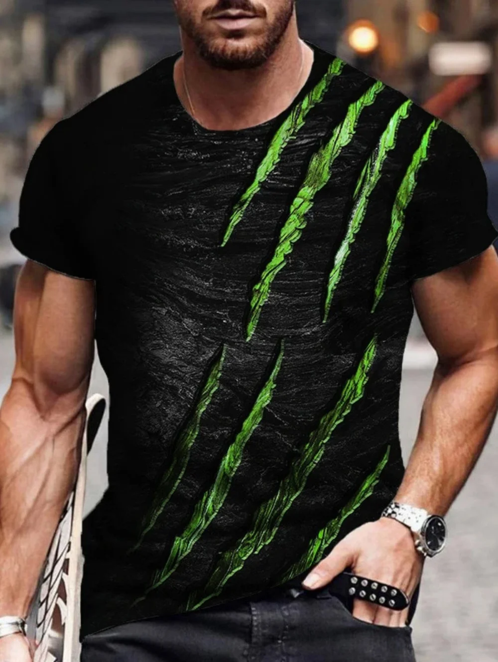Fashion Men's Summer Short-Sleeved T-Shirts 3D Colorful Scratch Graphic Tees Casual Streetwear American Retro Tshirts for Men