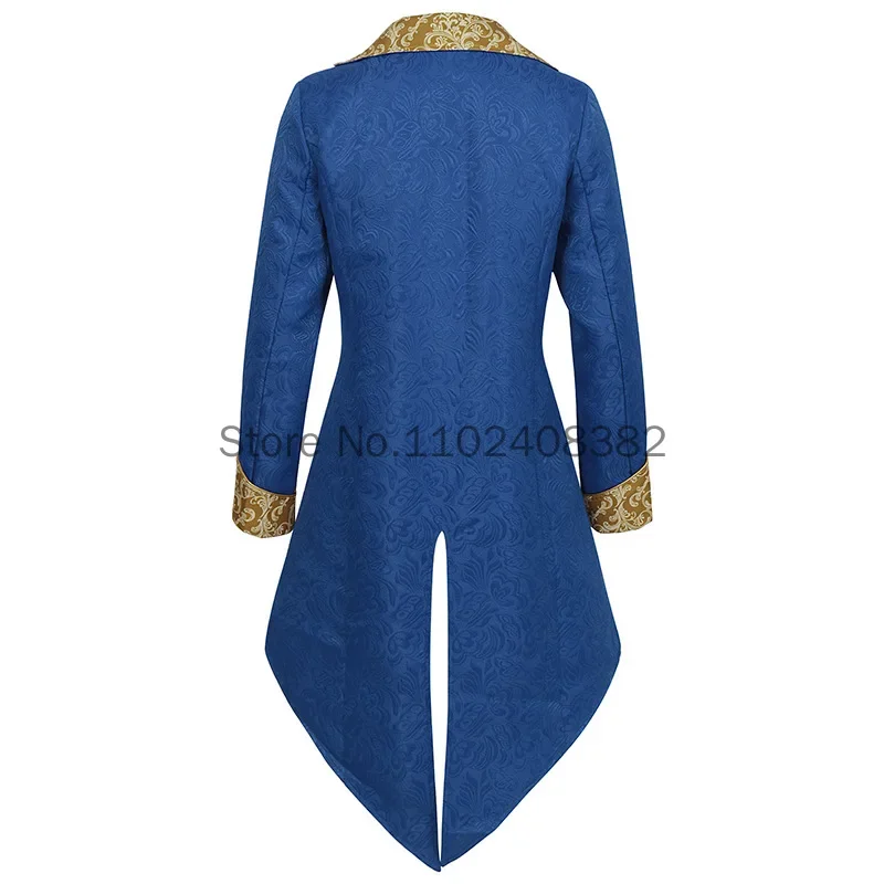 Blue Men Steampunk Medieval Jacket Gothic Victorian Frock Coat Uniform Adult Prince Cosplay Pirate Hallowen Costume