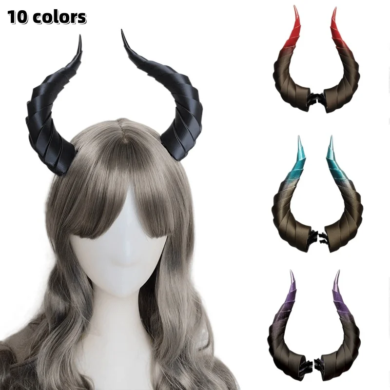 Wiele kolorów ręcznie robione gradientowe diabelskie rogi Cosplay rogi klips na głowę nakrycia głowy Halloween rekwizyty do Cosplay akcesoria 10/14/17cm