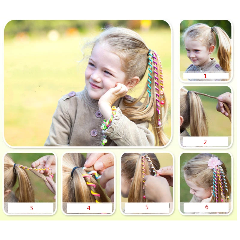 1Sets Colorful French Hair Braids Tools Gradient Color Hair Ponytail Tools Girls Twist Children Kids Hairstyle Fashion Styles