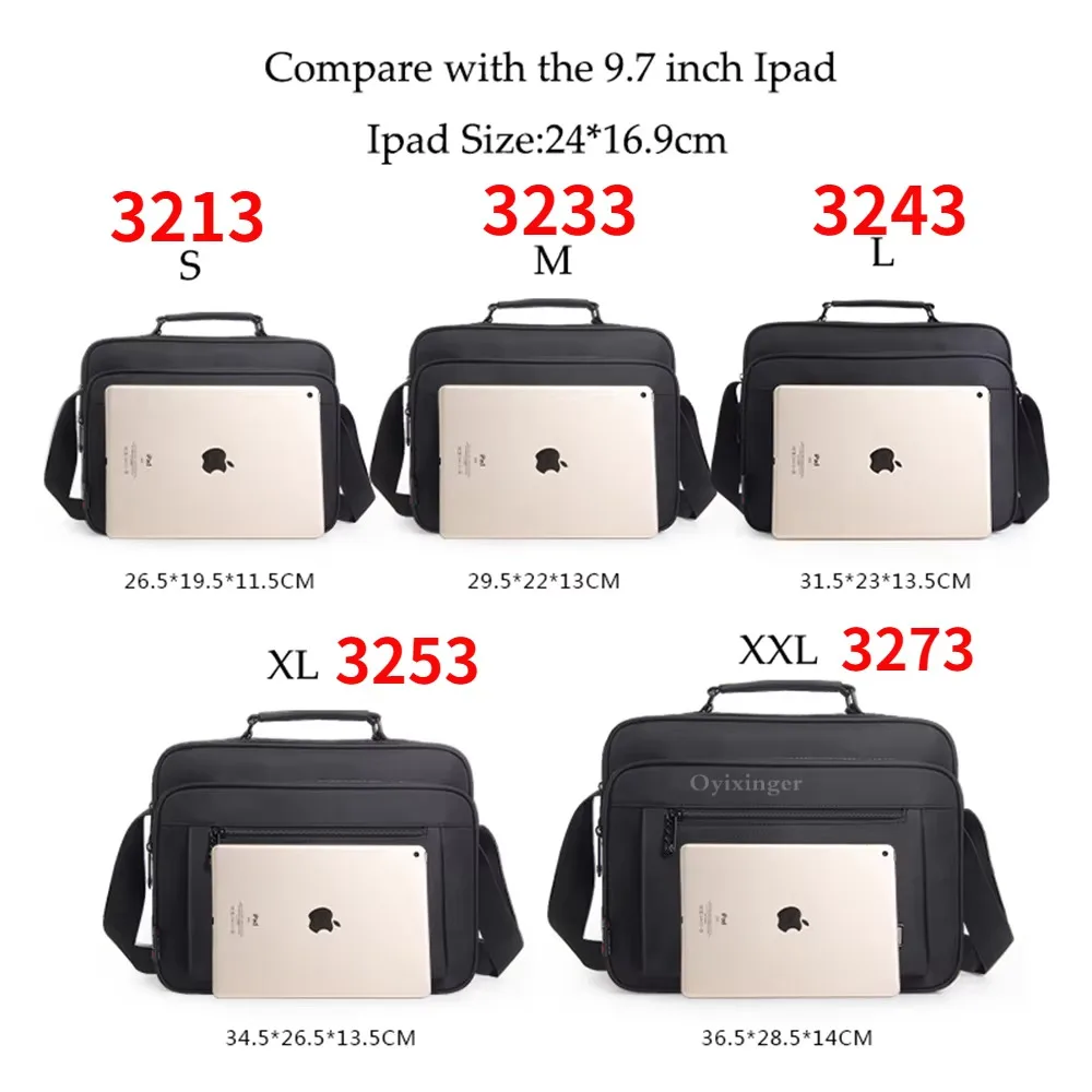 OYIXINGER borsa a tracolla da uomo di dimensioni Multiple borsa a tracolla da uomo Oxford impermeabile per Laptop da 9-14 "IPAD Man Business borsa nera