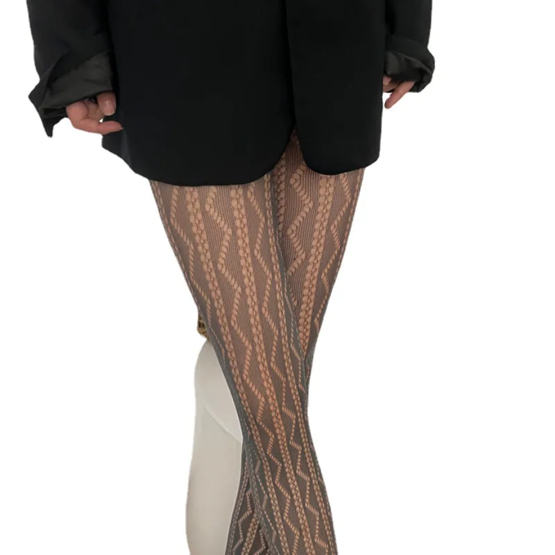 Collants Sexy Rayures Ondulées Femme Gris Collants Transparents Léger Y2K Bas Fête Club Léger Colant.