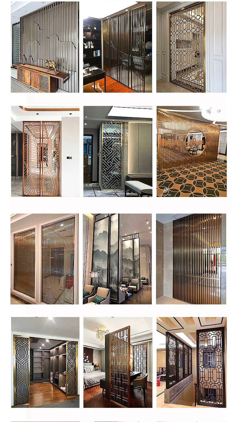 Custom stainless steel new Chinese screen partition living room metal grid grid hollowed-out carved aluminum plate carving