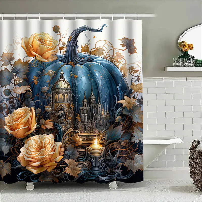 

Tuniu Dark Gothic Castle Roses Floral Shower Curtain Halloween Theme Bathroom Decor 136x176cm