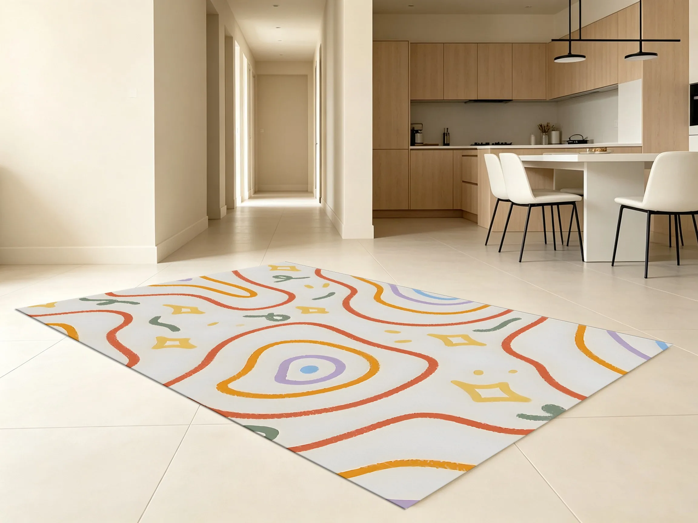 Colorful, Abstract, Curved, Starburst Graffiti, Dopamine-Infused, Childlike Velvet Rug Suitable for the New Year, Perfect for Living Room, Bedroom, Bedside, and Entryway, Creating a Lively, Soothing, and Relaxing Home Atmosphere