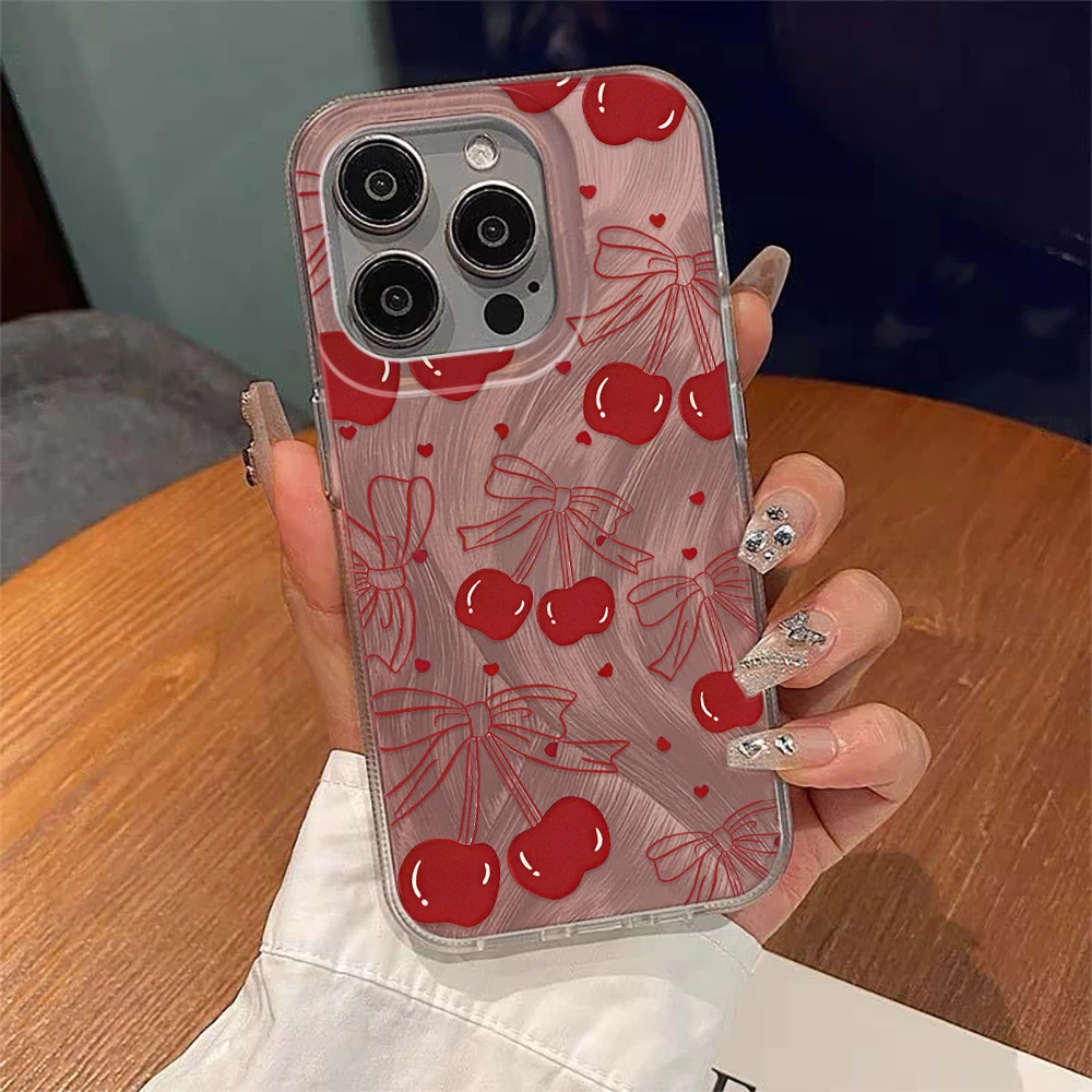 

Чехол для телефона с рисунком вишни, бабочки, фруктов и овощей для IPhone 16, 15, 14, 13, 12, 11 Pro Max 16e 8 7 Plus XR XS X SE, прозрачный чехол