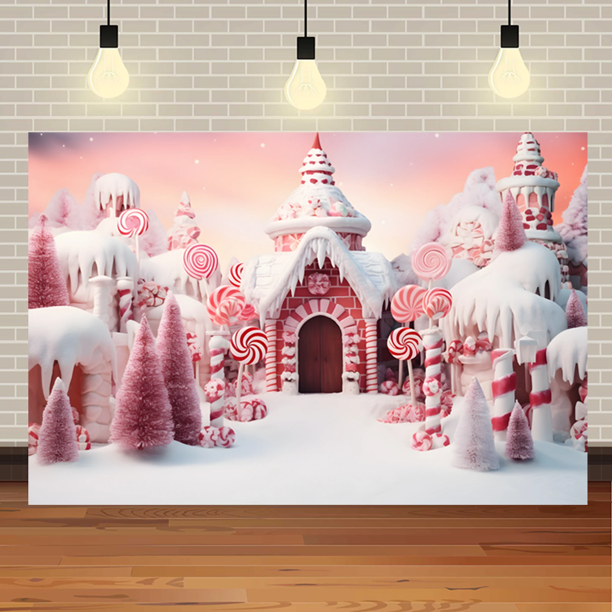 Winter Candy Christmas Castle Background Ice and Snow World White Snowflake Photography Background Little Princess Firstbirthday