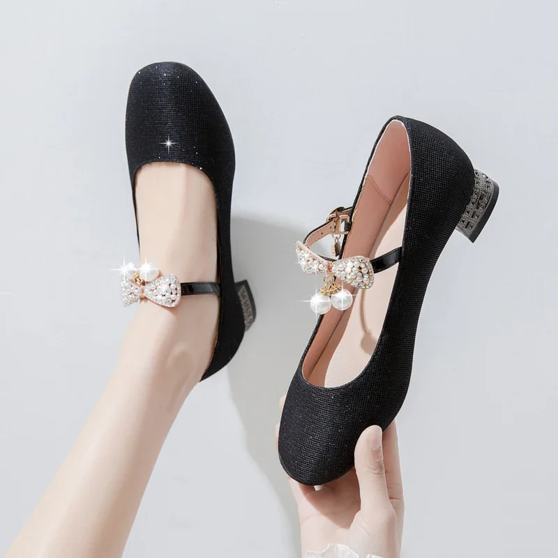 

YQBTDL 2022, детские туфли для выступлений на фортепиано, туфли с жемчужным бантом, подиумное платье для девочек, розовое детское платье принцессы, туфли Мэри Джейн, туфли-лодочки