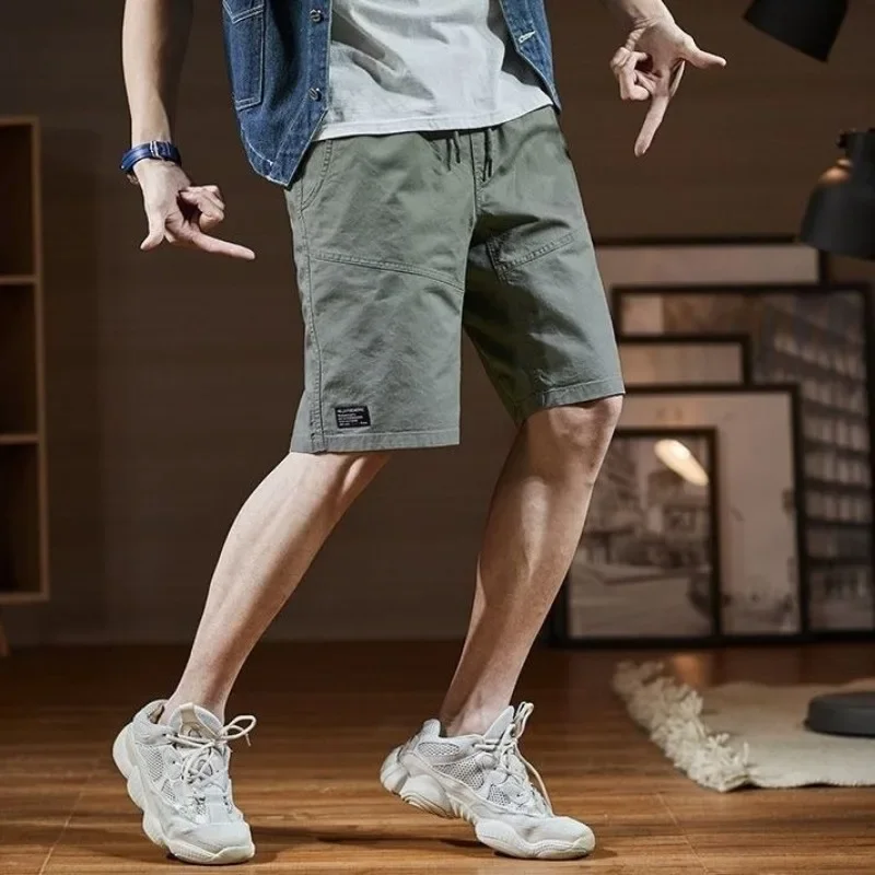 

Мужские короткие брюки-бермуды с карманами, зеленые мужские шорты-карго, однотонные, с эластичной резинкой на талии, длинные, Y2k, винтажные, лето 2025 г.