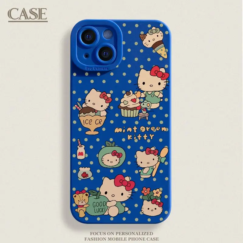 Kawaii HelloKitty جراب هاتف آيفون 11 12 13 14 15 برو ماكس 7 8 زائد X XR XS SE الكرتون غطاء ممتص للصدمات كابا