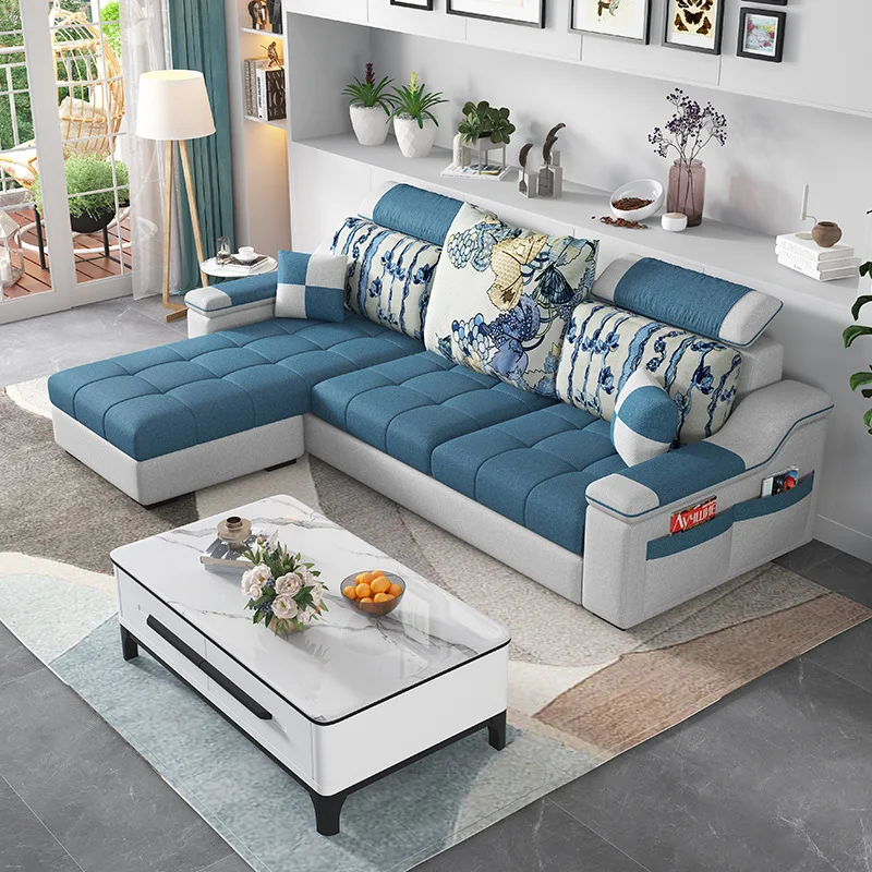 # Modernes, Schlichtes L-förmiges Latex-Stoff-Sofa-Set für Große und Kleine Wohnungen, Wohnzimmer-Kombination mit Modularem Schaumstoff