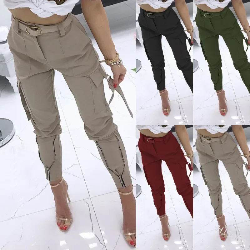 Woman High Waist Clothes Streetwear Straight Pockets Casual pants Women's Trousers Solid Color Overalls Ladies Fashion 5XL