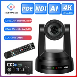 4K NDI POE Conference PTZ Camera AI Tracking 12/20X Optical Zoom HDMI SDI LAN USB for Church Live Stream Meet Training Stage