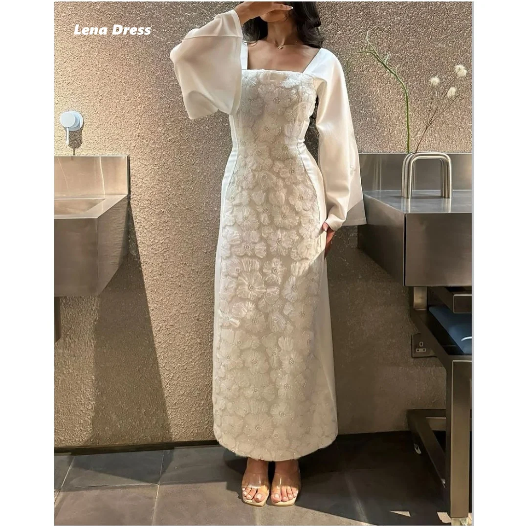 

Lena Square Collar Evening Dresses 2025 Woman Luxury Women Evening Dress Customized Luxurious Party Dress Long Sleeves Prom Gown