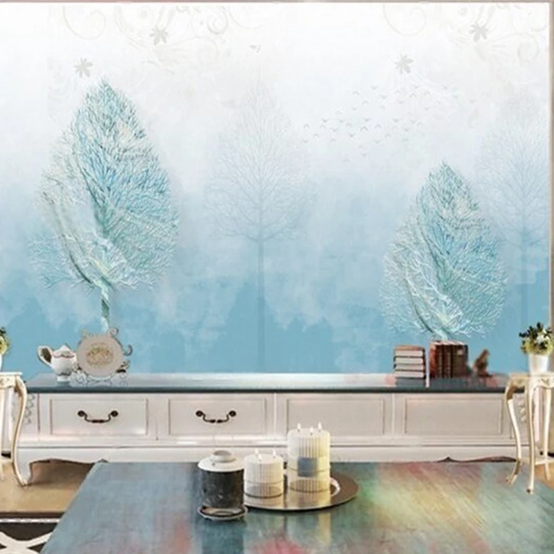 

Modern simple and fresh European-style abstract money tree TV luxurious home bedroom background wall paper