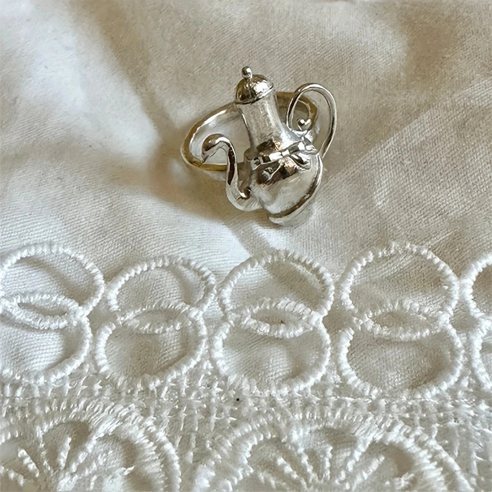 Unique and Artistic Ring for Girls and Good Friends Fashionable French Exquisite Afternoon Tea Party Teapot Ring Niche Jewelry