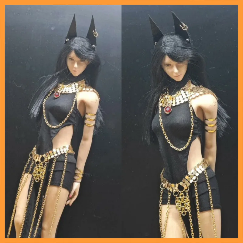 

1/6 Scale Black Headband With Exposed Shoulder Cheongsam Style Long Skirt Fit 12inch Action Figure Model Toys For Fans DIY