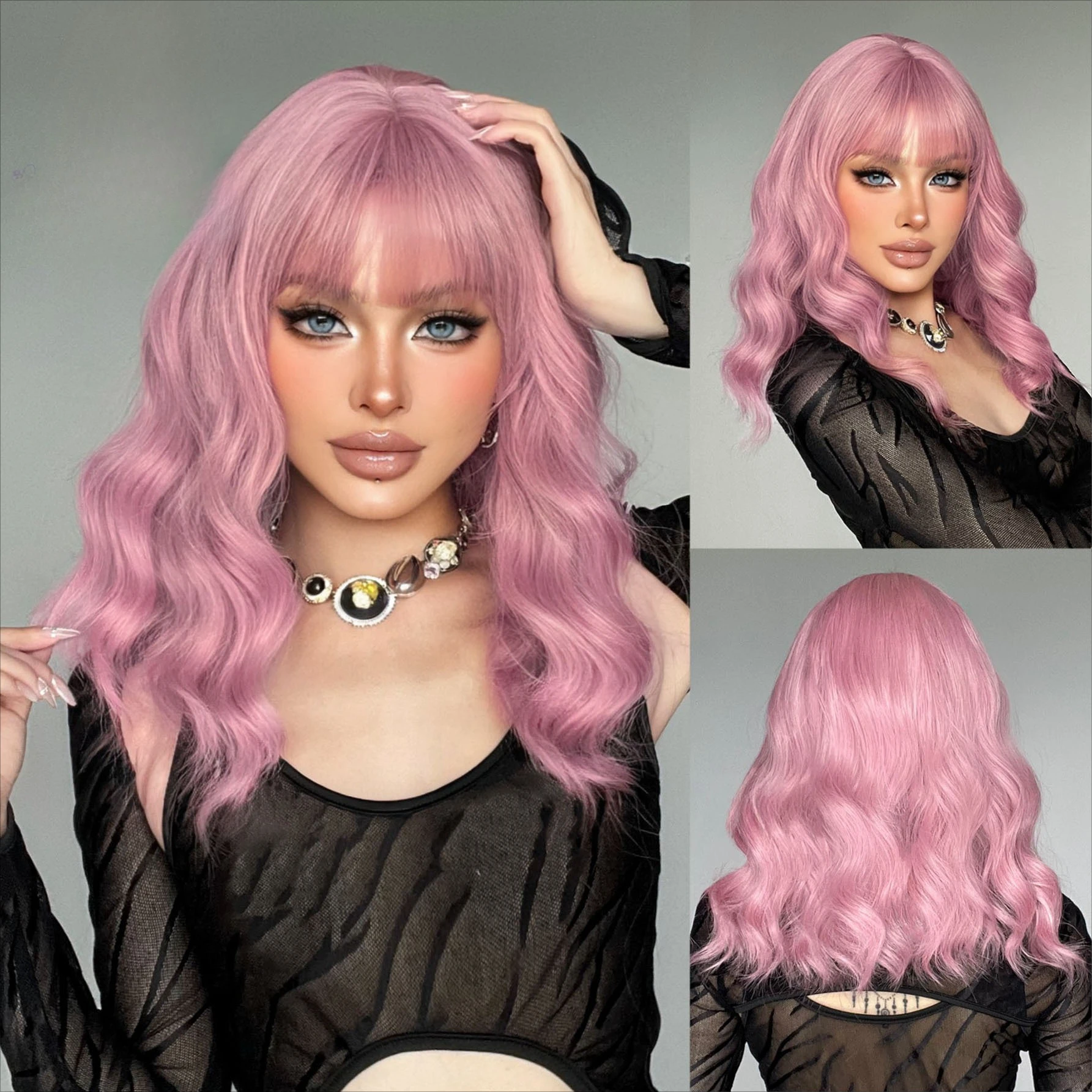 

European and American women's wig pink water ripple short curly hair 14inch wig headgear