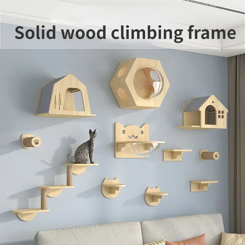 Wooden Wall Climbing Set for Cat, Tree Tower, Training Supplies, DIY, Cat Villa, Harmless Materials, Pet Accessories Products