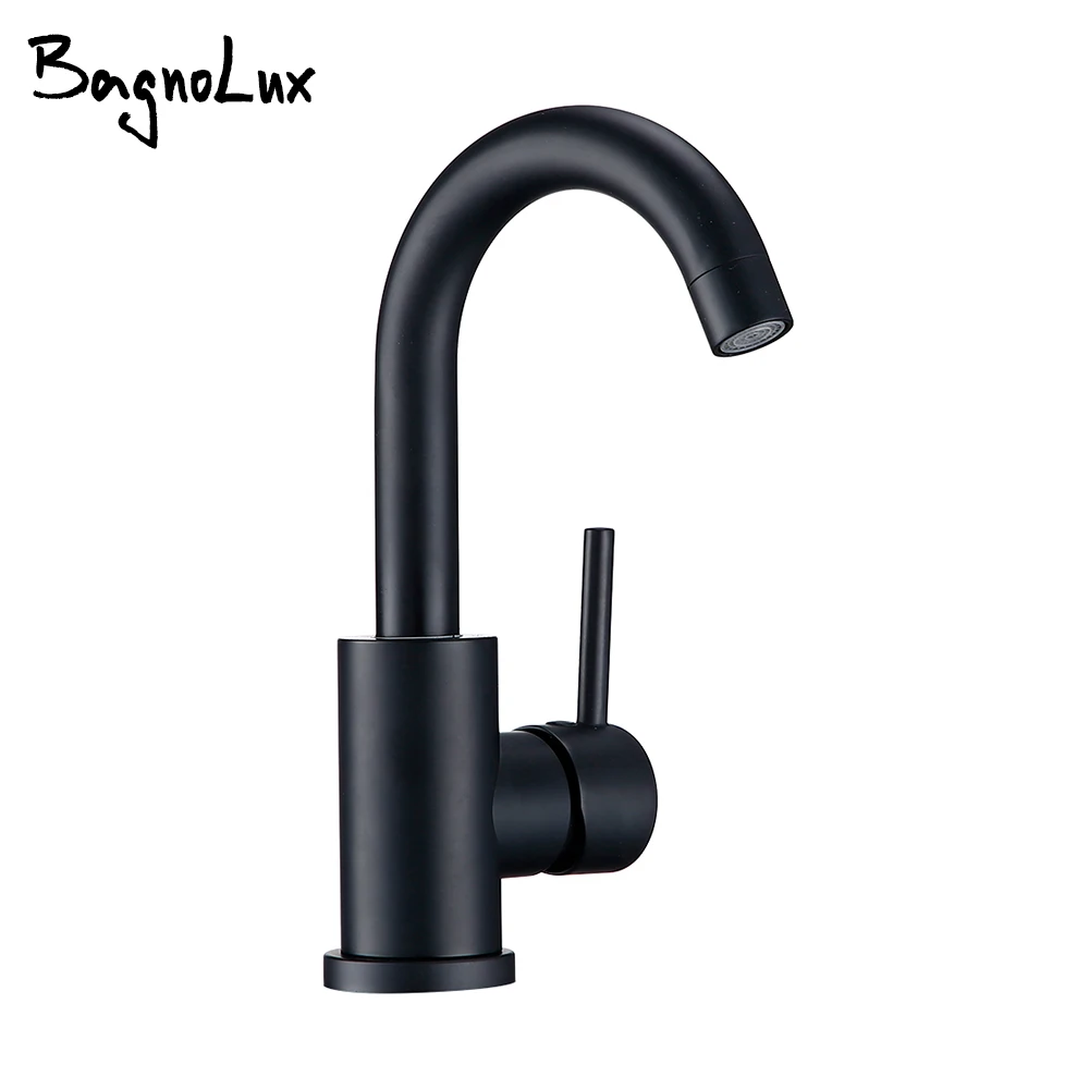 Basin Faucet Matte Black Single Handle Deck Mount One Hole Bathroom Sink Mixer Tap Brushed Gold With Lever