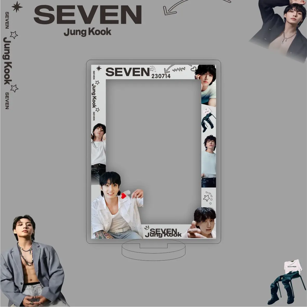 Kpop ídolo JK Acrílico Photo Picture Frame, Álbum Sete Display Stand, Home Decor, Desktop Ornamentos Presente, Novo