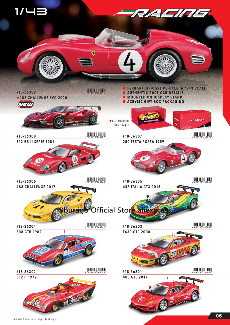 Bburago 1:43 Le Mans Ferrari 499P 2024 488 250 512 Alloy Luxury Vehicle Diecast Pull Back Cars Model Toy Collection Gift