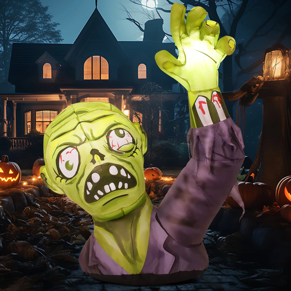 5.2 FT Scary Zombie Inflatable with LED Lights Halloween Blow Ups Hot Selling Party Decorations Shaking Hands Scene