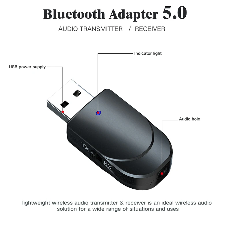 GRWIBEOU Bluetooth 5.0 Audio Receiver Transmitter 2 In 1 Dual Output USB Computer TV Car Adapter For PC Cellphones Headphone