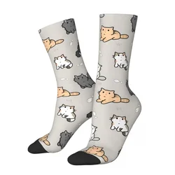 Kittens And Fish Pattern Men's Socks Retro Harajuku Street Style Novelty Seamless Crew Sock