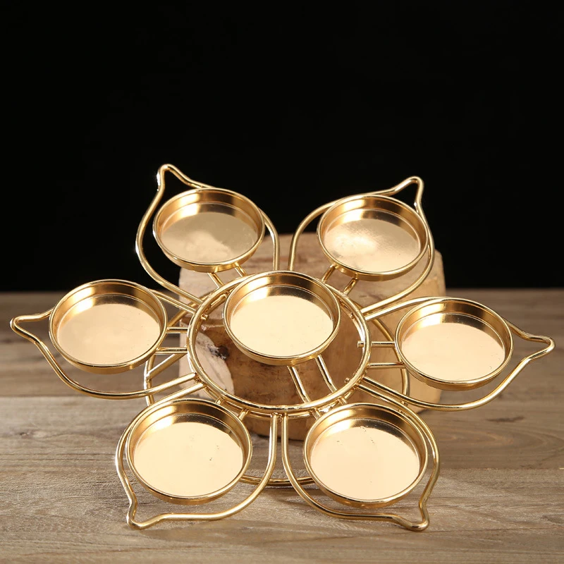 1PC Lotus Shaped Butter Lamp Holder Ghee Lamp Holder Candlestick Gold Color Metal Candle Holder For Temples Buddhist Supplies