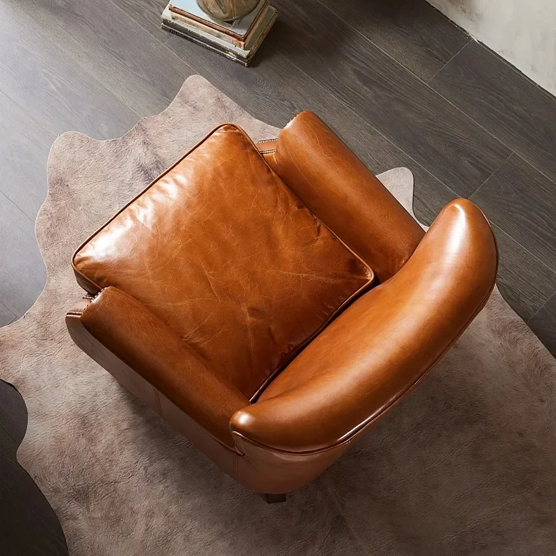 

53Nordic American retro leather tiger chair study single sofa cowhide high back recliner