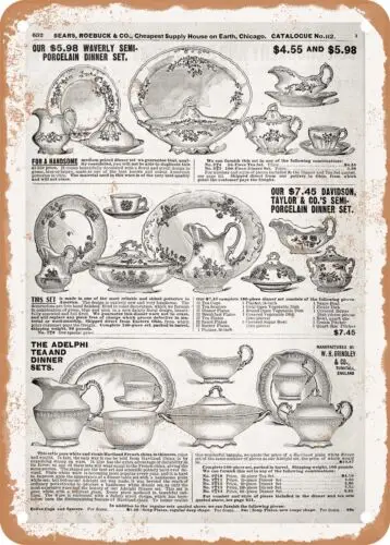 METAL SIGN - 1902 Sears Catalog Glassware Page 624 - Vintage Rusty Look sign
