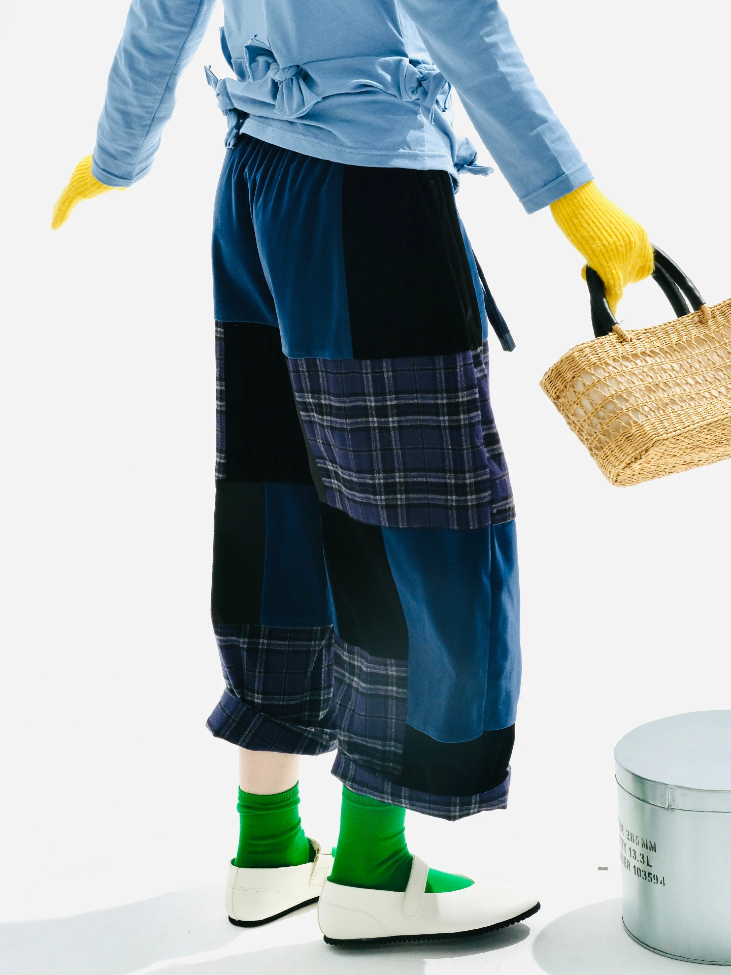 Patchwork Plaid Wide - Leg Pants, Retro And Unique Design, For Daily Streetwear, Fashionable And Eye - Catching 255124