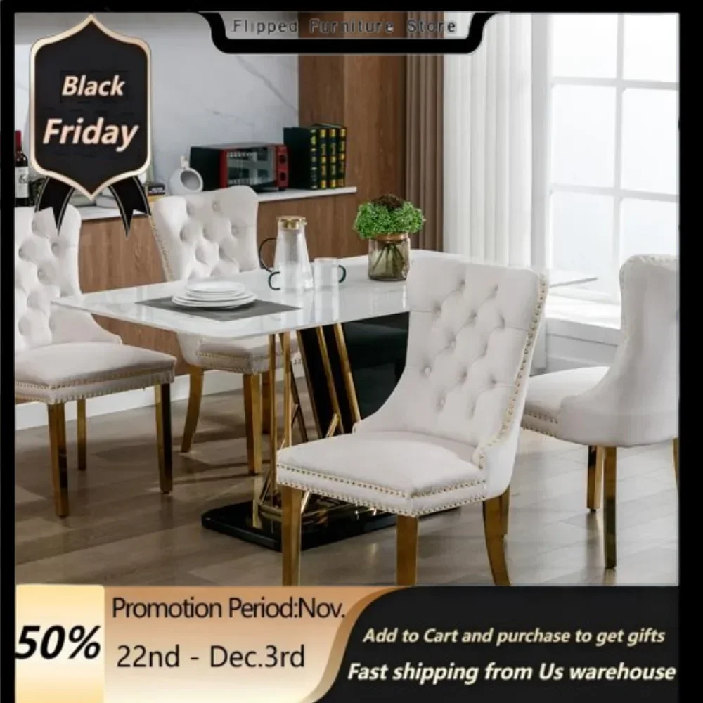 Furnishings contemporary high-end tufted solid wood modern velvet upholstered dining chair with gold stainless steel plated legs