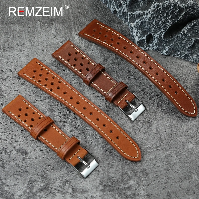 

Retro Style Breathable Genuine Leather Bracelet 20mm 22mm Watchband Accessories Women Men Handmade Sport WristBand