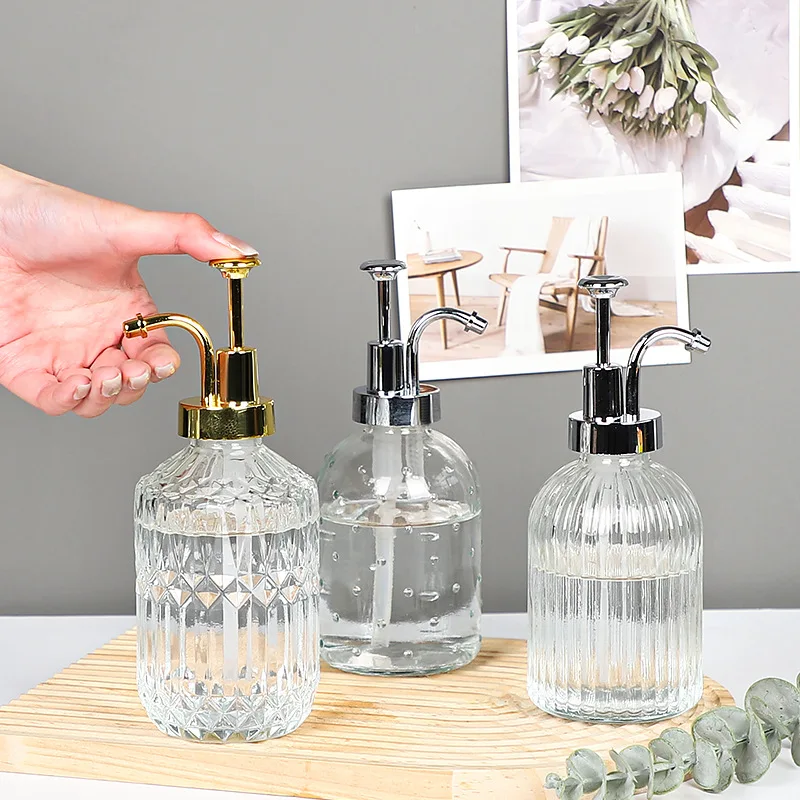 Glass Soap Pump Dispenser Bathroom Shampoo and Gel Dispenser Transparent Replacement Bottle Lotion Container Press Pump Bottle