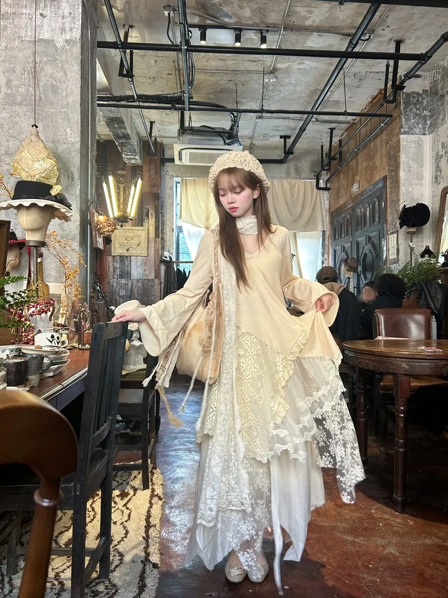 

Pinkstar op Романтическая поэтическая винтажная длинная футболка с кружевной вышивкой, женская свободная повседневная футболка для путешествий