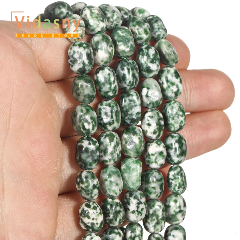8-10mm Naturstein Grüner Fleckenstein Unregelmäßige Ovale Lose Perlen für Schmuckherstellung DIY Armbänder Zubehör – Detail 7